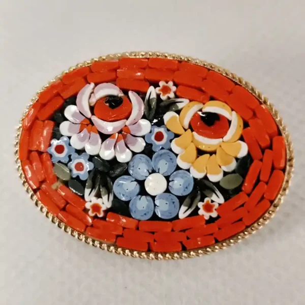 Broche vintage de micromosaico de murano