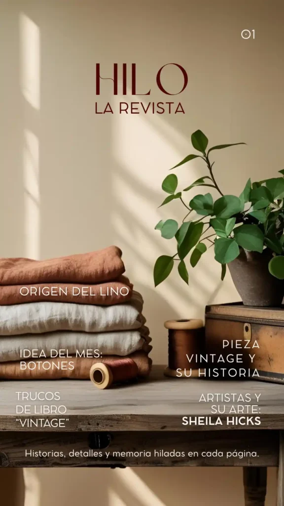 portada revista con mesa y telas